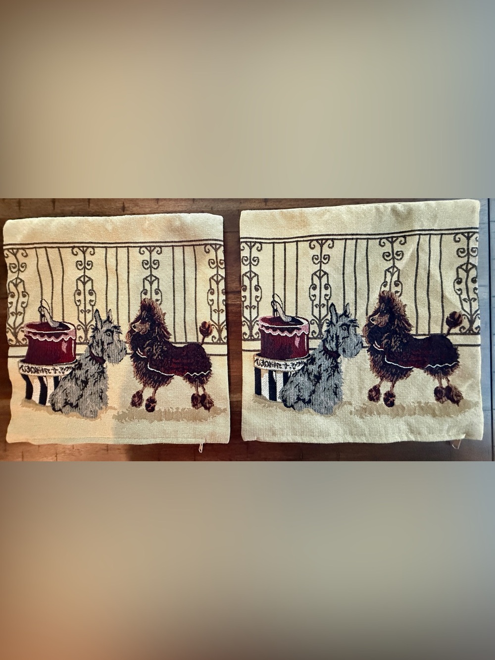 2 Tapestry Scotty Terrier Poodle Puppy Dog Square Decorative Throw Pillow Covers